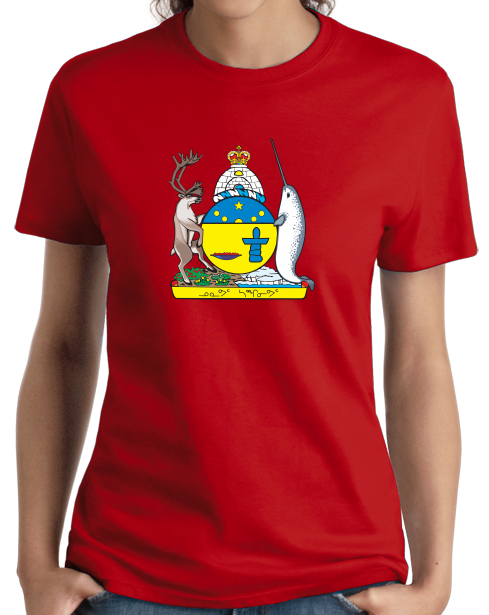 Ladies Red Nunavut Provincial Coat Of Arms - Canada Inuit Arctic Pride T-shirt