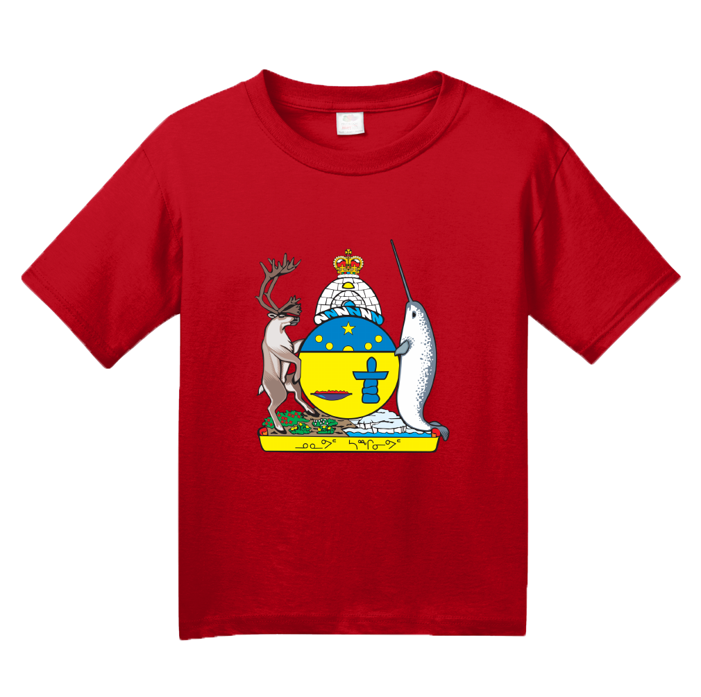 Youth Red Nunavut Provincial Coat Of Arms - Canada Inuit Arctic Pride T-shirt