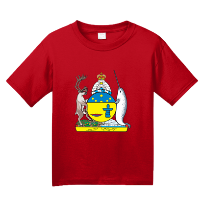 Youth Red Nunavut Provincial Coat Of Arms - Canada Inuit Arctic Pride T-shirt