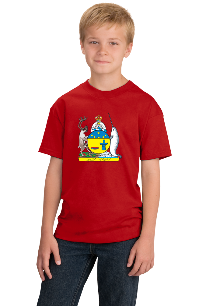 Youth Red Nunavut Provincial Coat Of Arms - Canada Inuit Arctic Pride T-shirt