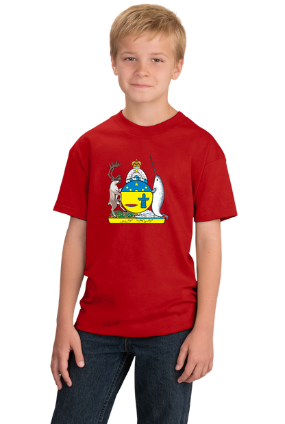 Youth Red Nunavut Provincial Coat Of Arms - Canada Inuit Arctic Pride T-shirt