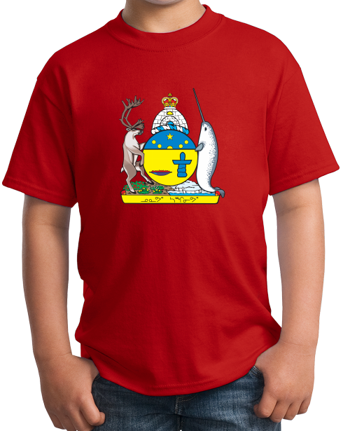 Youth Red Nunavut Provincial Coat Of Arms - Canada Inuit Arctic Pride T-shirt