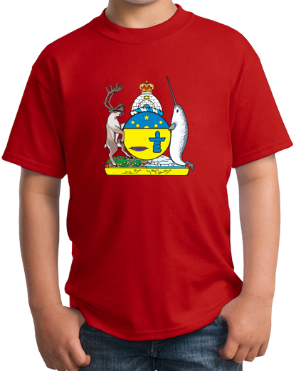 Youth Red Nunavut Provincial Coat Of Arms - Canada Inuit Arctic Pride T-shirt