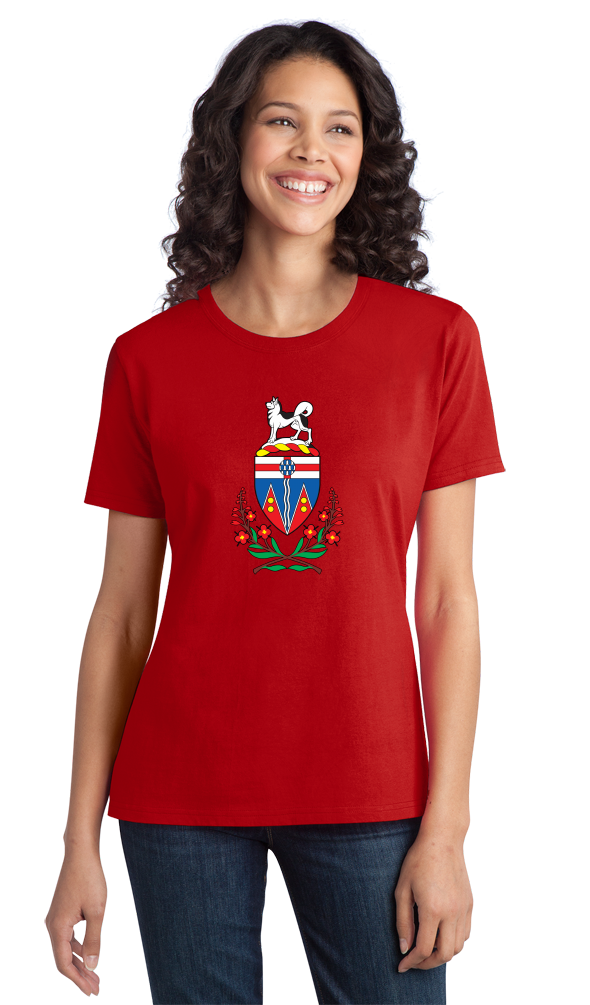 Ladies Red Yukon Territory Coat Of Arms - Whitehorse Canada Kluane Gift T-shirt