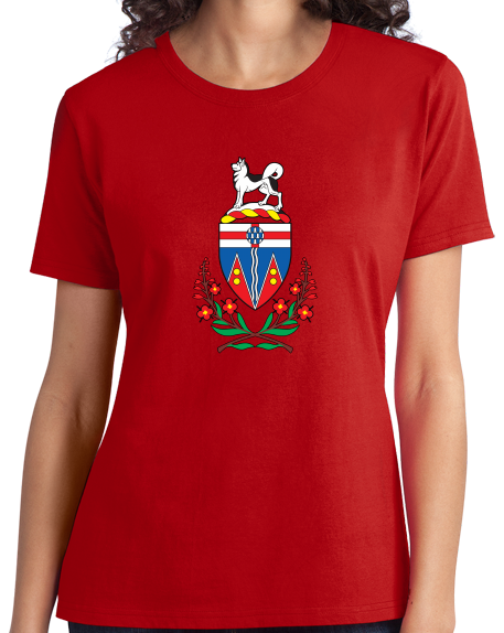 Ladies Red Yukon Territory Coat Of Arms - Whitehorse Canada Kluane Gift T-shirt