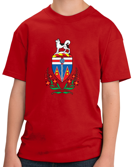 Youth Red Yukon Territory Coat Of Arms - Whitehorse Canada Kluane Gift T-shirt