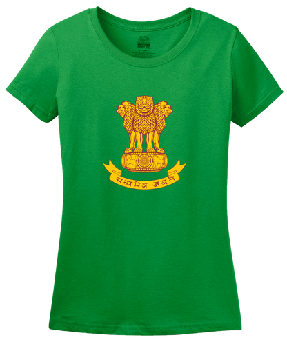 Ladies Green Indian National Emblem - India Heritage Pride Ashoka Lion T-shirt