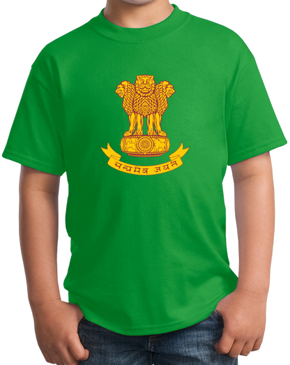 Youth Green Indian National Emblem - India Heritage Pride Ashoka Lion T-shirt