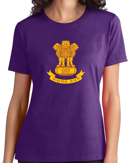 Ladies Purple Indian National Emblem - India Heritage Pride Ashoka Lion T-shirt