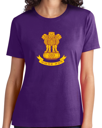 Ladies Purple Indian National Emblem - India Heritage Pride Ashoka Lion T-shirt
