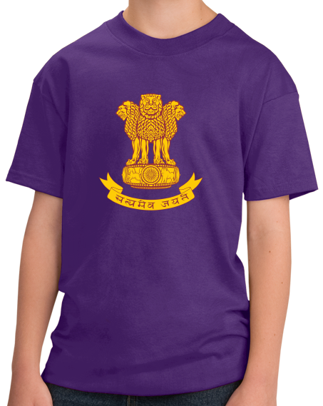 Youth Purple Indian National Emblem - India Heritage Pride Ashoka Lion T-shirt