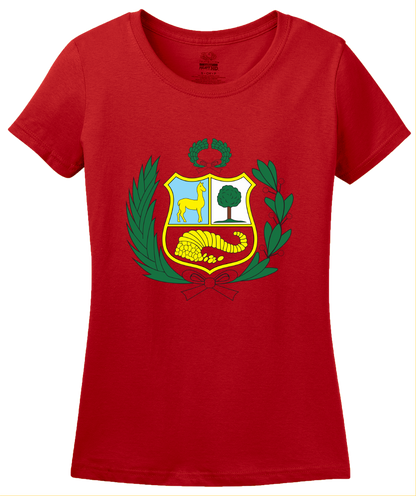 Ladies Red Peruvian Coat Of Arms Flag - Peru Pride Love Cusco Heritage T-shirt