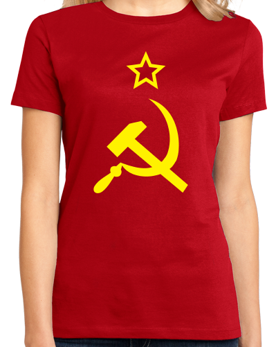 Ladies Red USSR Hammer & Sickle Flag - Soviet Union Communism Russia T-shirt