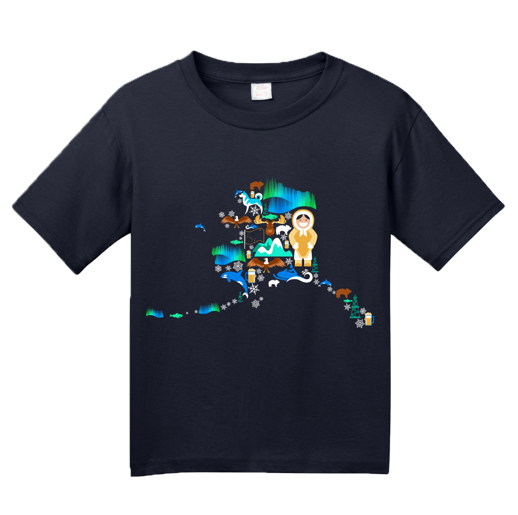 Youth Navy Alaska Icon Map - Alaska Love Pride Map Cute Funny Map T-shirt