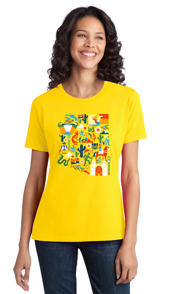 Ladies Yellow Arizona Icon Map - Arizona Pride Love Map Fun Cute Gift T-shirt