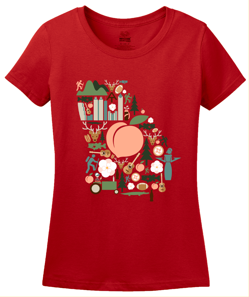 Ladies Red Georgia Icon Map - Georgia Love Peach Cute Culture Home Fun T-shirt