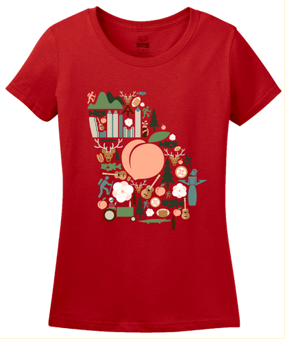 Ladies Red Georgia Icon Map - Georgia Love Peach Cute Culture Home Fun T-shirt