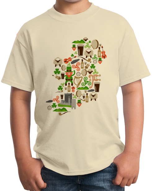Youth Natural Irish Iconography Map - Ireland Eire Pride Heritage Cute T-shirt