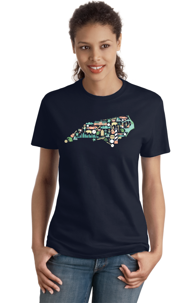Ladies Navy North Carolina Icon Map - Tar Heel State Pride Heritage Love T-shirt