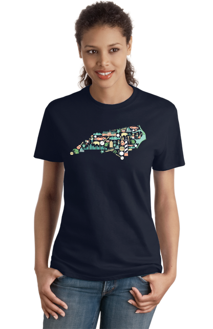Ladies Navy North Carolina Icon Map - Tar Heel State Pride Heritage Love T-shirt