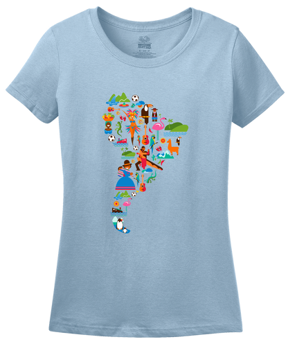 Ladies Light Blue South American Icon Map - Argentina Peru Culture Heritage Love T-shirt