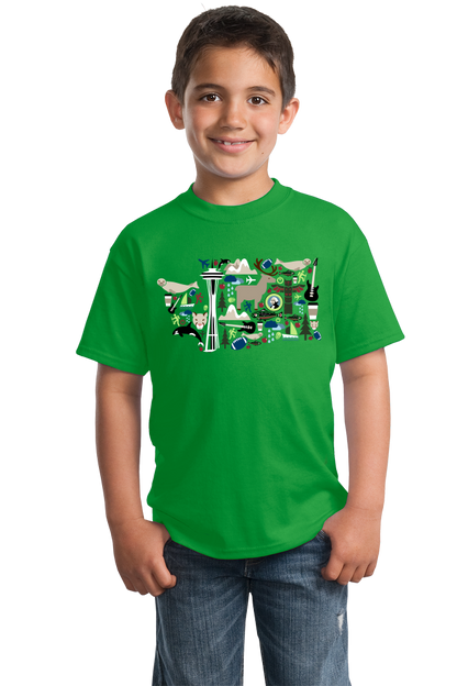Youth Green Washington Icon Map - Evergreen State Love Seattle Pride T-shirt