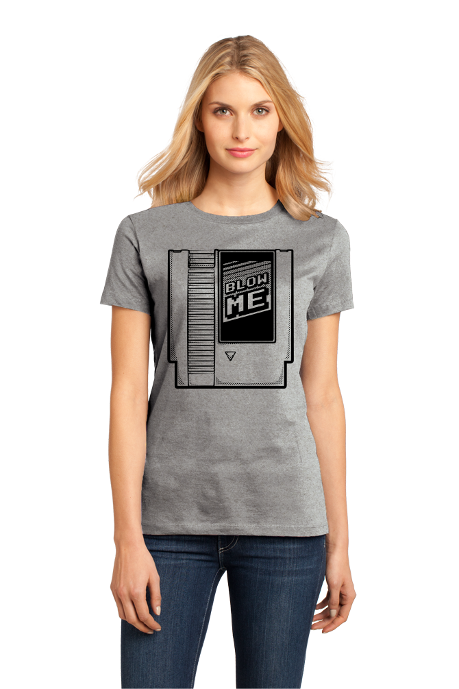 Ladies Grey Blow Me - Old School Video Gamer T-shirt