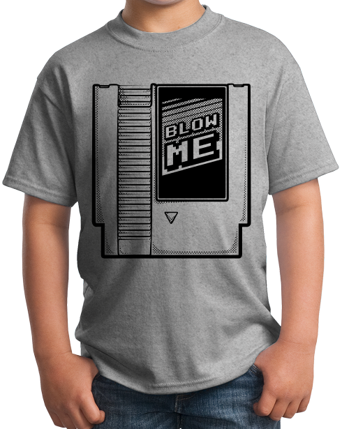 Youth Grey Blow Me - Old School Video Gamer T-shirt