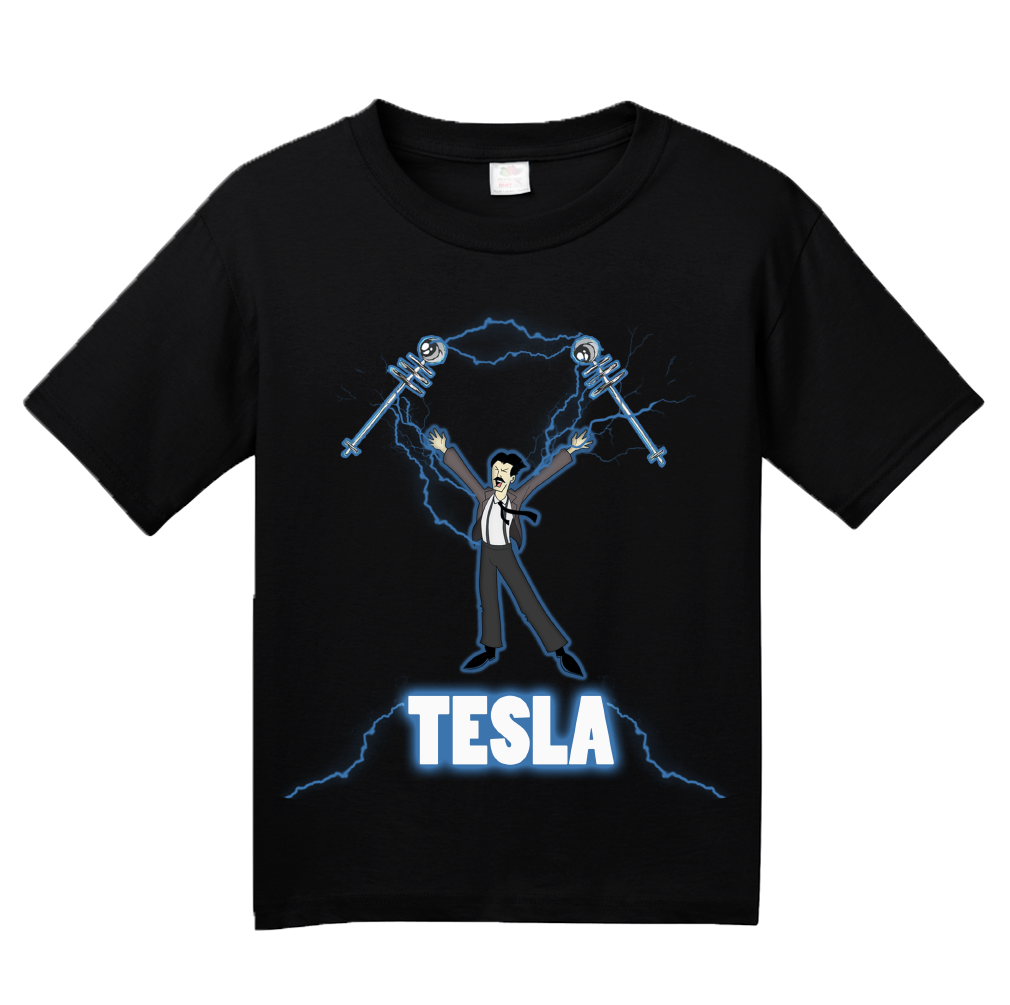 Youth Black Nikola Tesla Coil - Engineering Funny Electricity AC Humor Nerd T-shirt