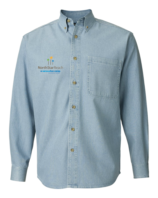 Unisex Denim Button Down Light Blue North Star Reach - Men's Denim Long Sleeve Shirt
