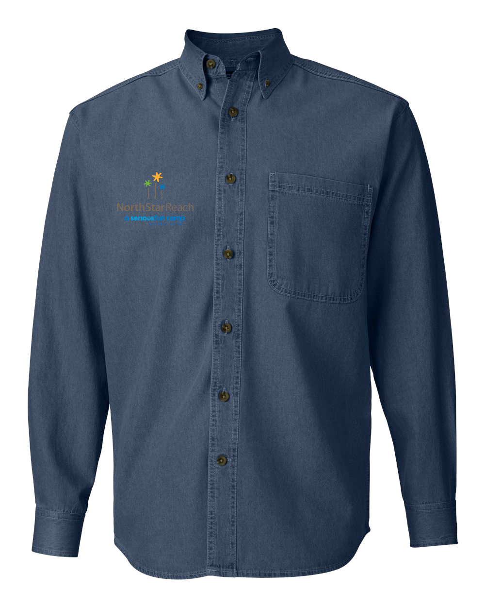 Unisex Denim Button Down Navy North Star Reach - Men's Denim Long Sleeve Shirt