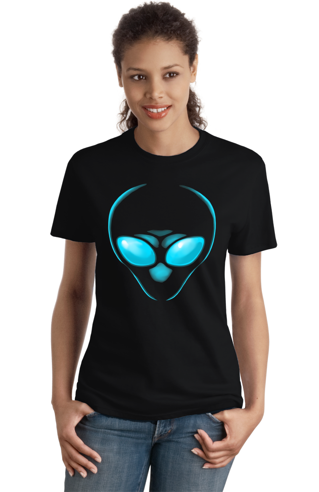 Ladies Black Blue Eye Alien - Area 51 UFO Hunter Seeker Roswell Conspiracy T-shirt