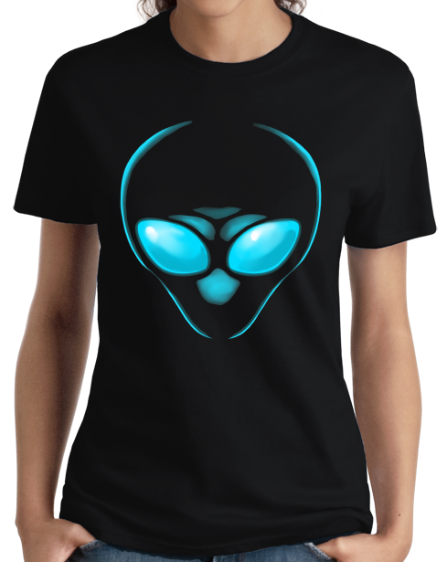 Ladies Black Blue Eye Alien - Area 51 UFO Hunter Seeker Roswell Conspiracy T-shirt