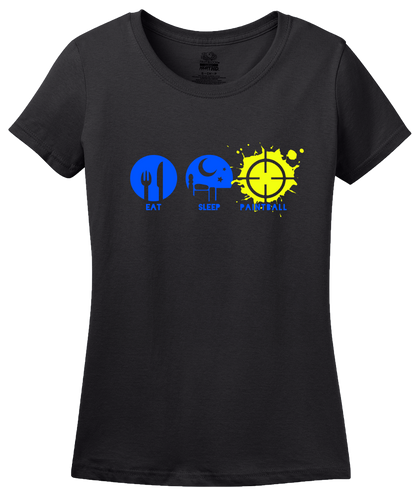 Ladies Black Eat, Sleep, Paintball - Paintball Gun Combat Enthusiast Spyder T-shirt