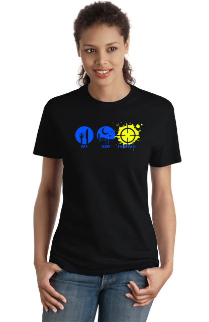 Ladies Black Eat, Sleep, Paintball - Paintball Gun Combat Enthusiast Spyder T-shirt