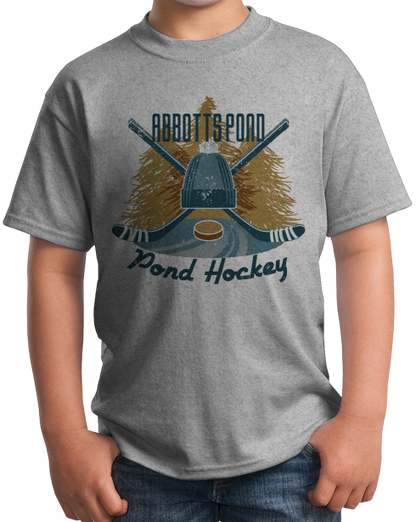 Youth Grey Abbotts Pond, MA Pond Hockey Old Time T-shirt