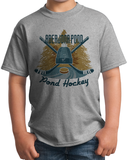 Youth Grey Aberjona Pond, MA Pond Hockey Old Time T-shirt