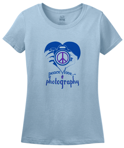Ladies Light Blue Peace, Love, Photography - Photographer Values Funny Pride T-shirt