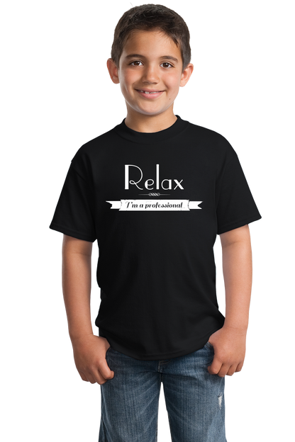 Youth Black Relax, I'm A Professional - Funny Novelty Humor Photography T-shirt