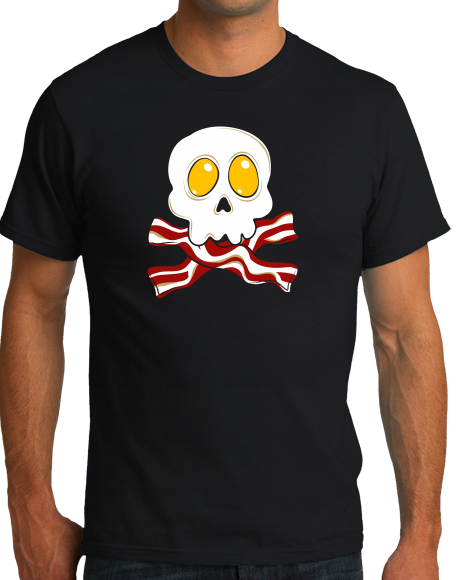 Standard Black Bacon N' Eggs Skull - Breakfast Humor T-shirt