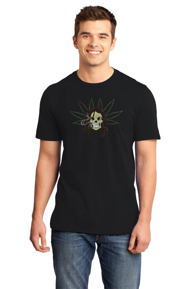 Standard Black Skull & Dreads - Rasta Skull Stoner Art Funny Ganja Weed Cool T-shirt