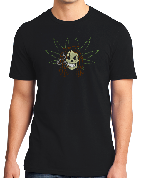 Standard Black Skull & Dreads - Rasta Skull Stoner Art Funny Ganja Weed Cool T-shirt