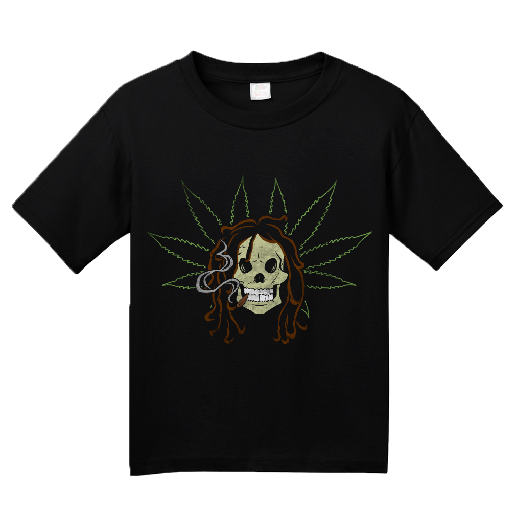 Youth Black Skull & Dreads - Rasta Skull Stoner Art Funny Ganja Weed Cool T-shirt