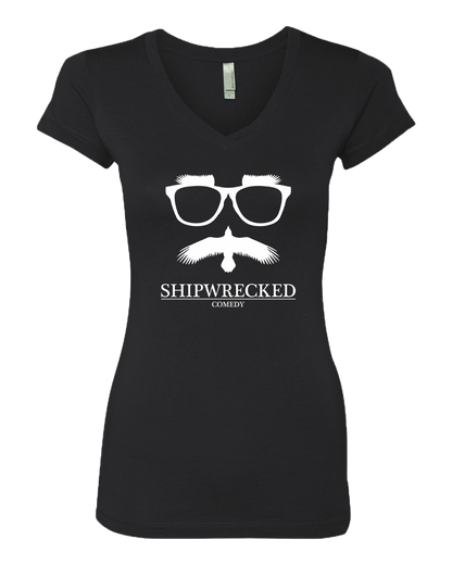 Sporty Girls V Neck Black Shipwrecked Logo V-Neck T-shirt