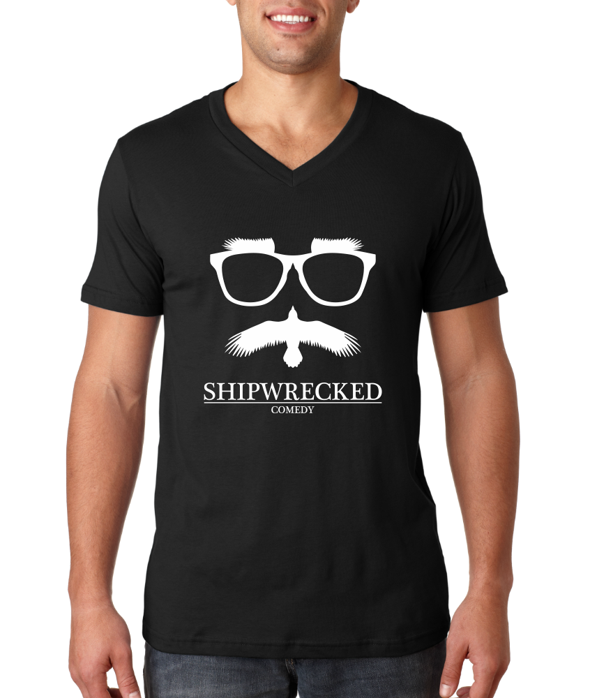 V Neck Black Shipwrecked Logo V-Neck T-shirt