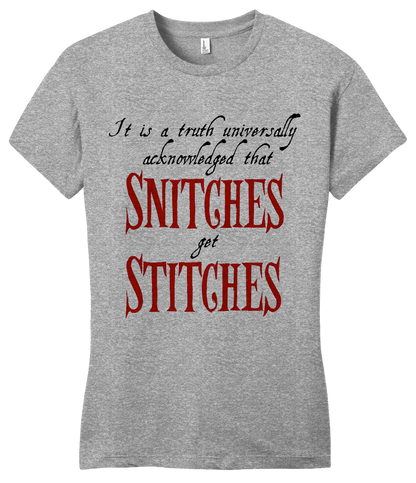 Girly Grey Snitches Get Stitches T-shirt
