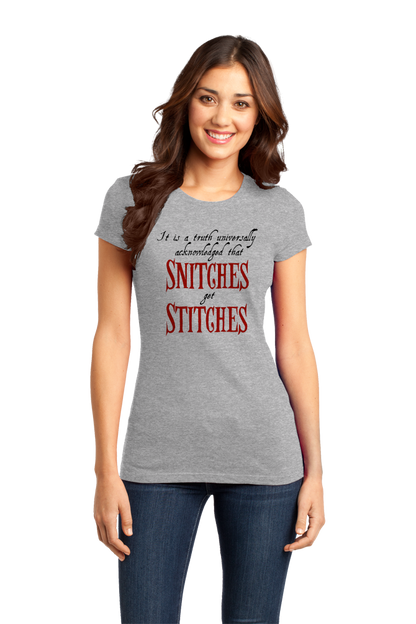Girly Grey Snitches Get Stitches T-shirt