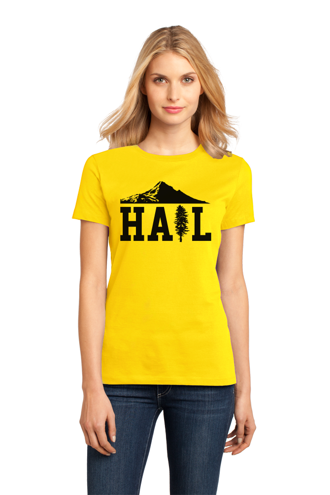 Ladies Yellow Portland U of M Club Hail T-shirt