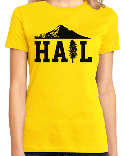 Ladies Yellow Portland U of M Club Hail T-shirt