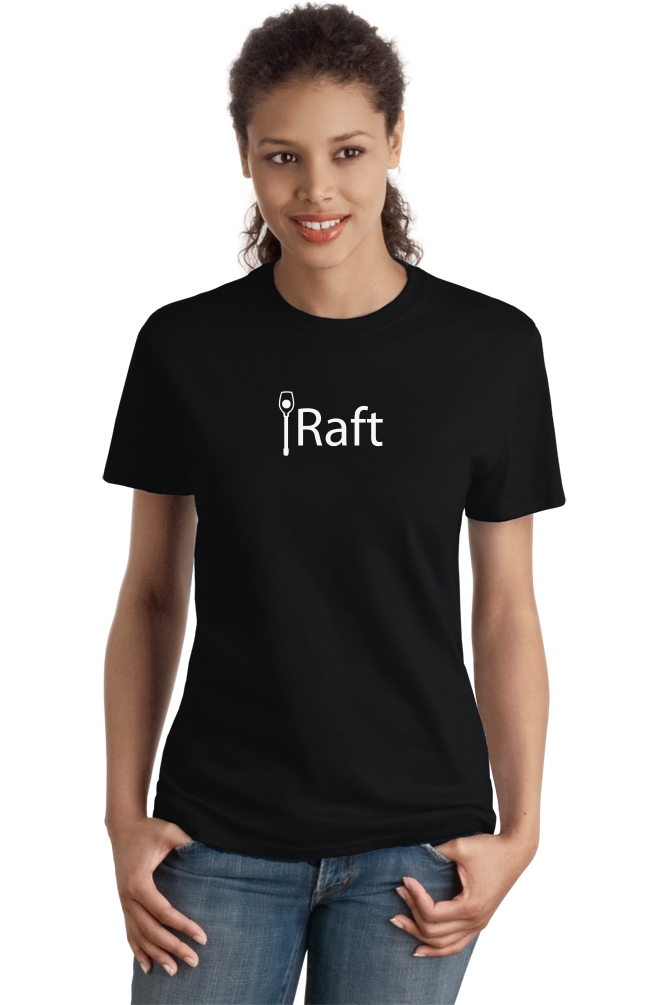 Ladies Black iRaft - Funny River Paddle Enthusiast White Water Rafting Fan T-shirt